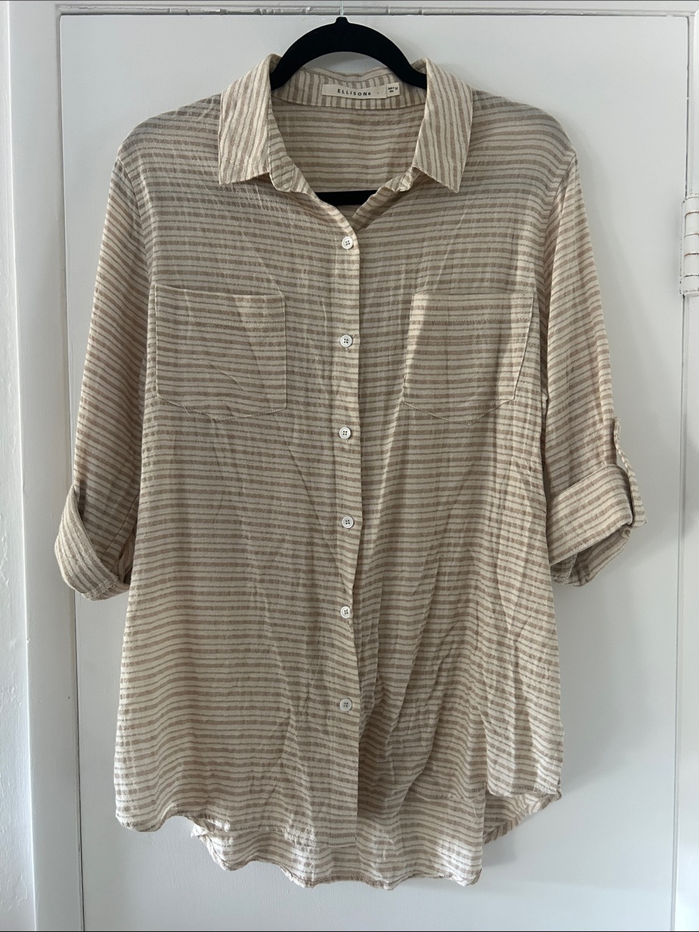 Ellison Beige and Cream Striped Button-Down Shirt